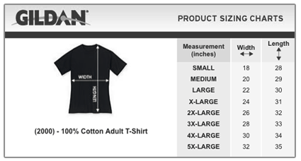 gildan mens t shirt size chart